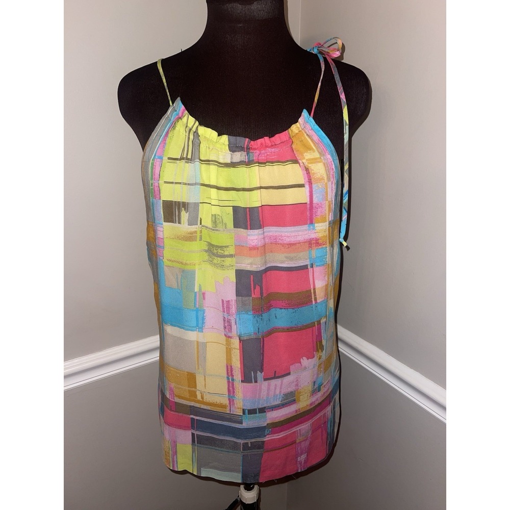 Trina Trunk‎ Abstract Watercolor Halter Top Silk Womens Large